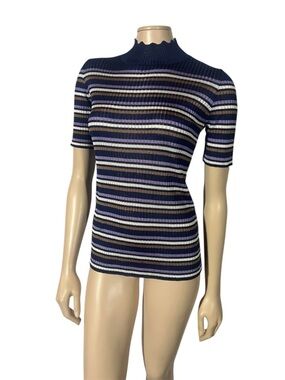 A.P.C. Striped Short-Sleeve Knit Top in Navy and White